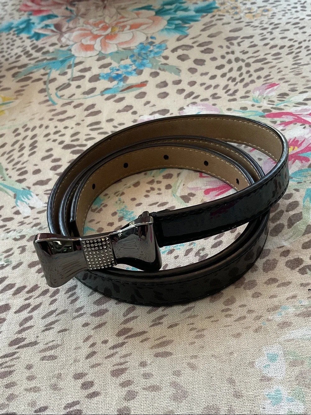 Talbots Black Patent Bow Buckle Belt